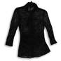 NWT Womens Black Lace Collared Long Sleeve Button Front Blouse Top Size 10 image number 2