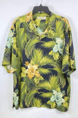 Tommy Bahama Mens Green Floral Silk Short Sleeve Hawaiian Button-Up Shirt Sz XL