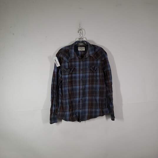 Mens Plaid Chest Pockets Long Sleeve Collared Button-Up Shirt Size Large image number 1