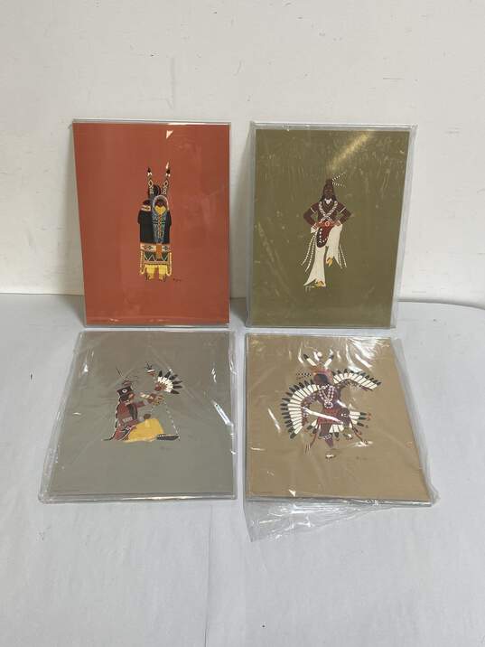 Lot of 4 Prints Native American by Bell Editions Signed 1978 Traditional Framed image number 1
