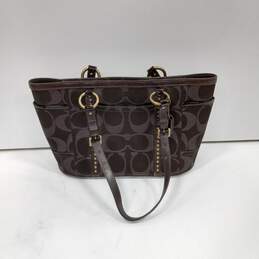 Women's Coach Signature Metallic and Brown Studded Shoulder Tote Purse