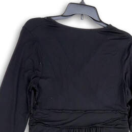 Womens Black Long Sleeve Wrap V-Neck Pullover Sheath Dress Size 10P alternative image
