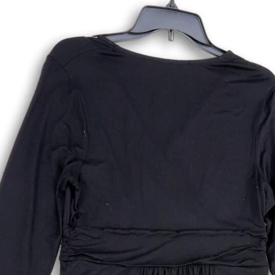 Womens Black Long Sleeve Wrap V-Neck Pullover Sheath Dress Size 10P image number 2