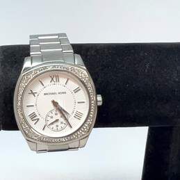 Designer Michael Kors Silver Chain Strap Rhinestone Analog Quartz Wristwatch
