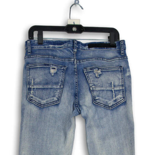 Mens Blue Denim Medium Wash Distressed Skinny Leg Jeans Size 30 image number 4