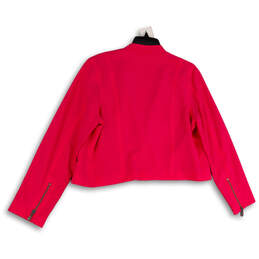 NWT Womens Pink Long Sleeve Zipper Pocket Open Front Cropped Jacket Size L alternative image