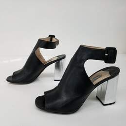 Prada Black Metallic Silver Leather Block Heels Women's Size 6.5 alternative image