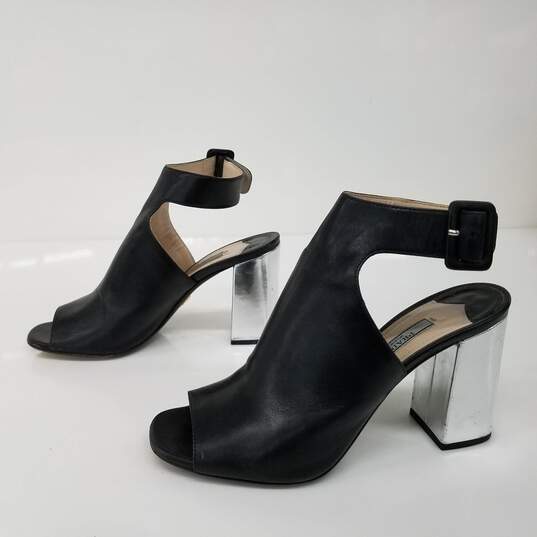 Prada Black Metallic Silver Leather Block Heels Women's Size 6.5 image number 2