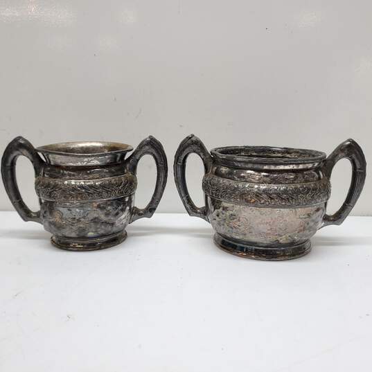 Antique Reed & Barton Silverplated Coffee Pot Creamer Sugar Bowls image number 5