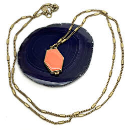 Designer J. Crew Gold-Tone Orange Enamel Crystal Cut Stone Pendant Necklace