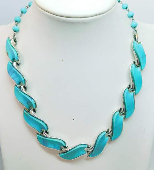 Vintage Coro Faux Turquoise & Silver Tone Statement Necklace 37.5g image number 1