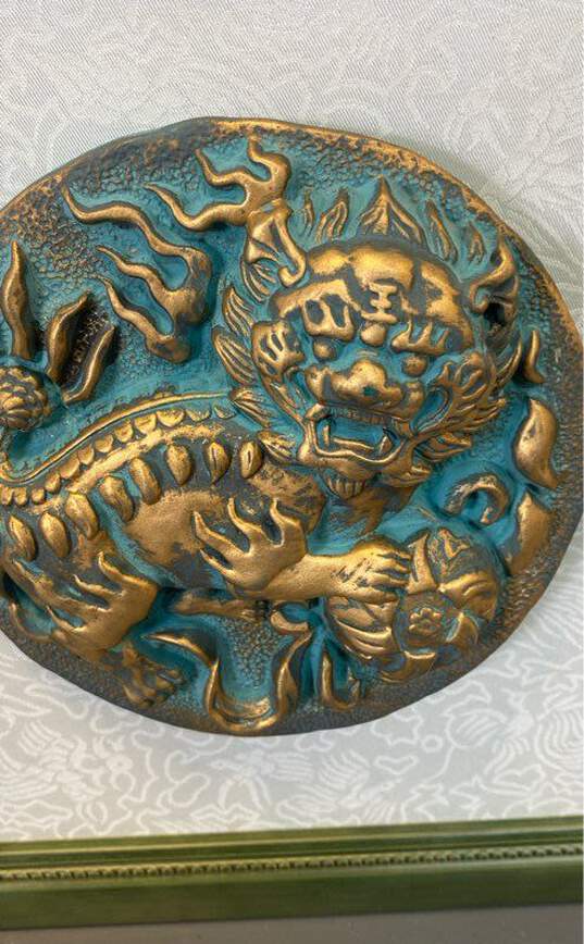Chinese Framed Dragon Medallion on Silk Background Sculpture image number 4