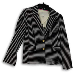 Womens Black White Striped Pockets Single Breasted Two Button Blazer Size 4