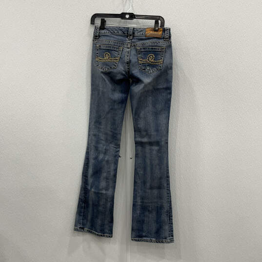 Womens Blue Denim Medium Wash Distressed Pockets Bootcut Leg Jeans Size 26 image number 2