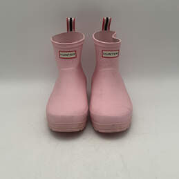 Womens Pink Rubber Round Toe Pull-On Ankle Rain Boots Size 8