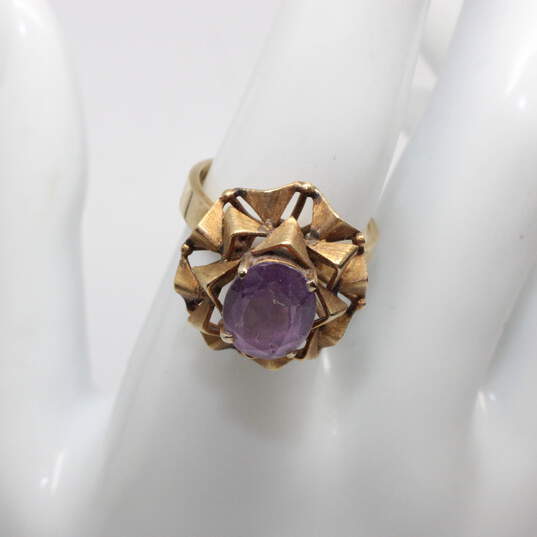 14K Yellow Gold Amethyst Ring Size 7.5 - 6.1g image number 2