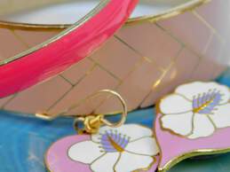 J Crew Pink Enamel Gold Tone Bracelets (2) w/Laurel Burch Pink Enamel Heart Dangle Earrings 79.8g