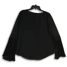 NWT White House Black Market Womens Black Tie Neck Long Sleeve Blouse Top 12 alternative image