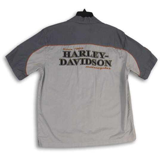 Harley-Davidson Mens Gray Orange Short Sleeve Spread Collar Button-Up Shirt Sz L image number 2