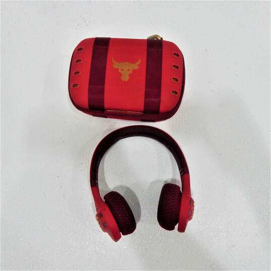 Under Armor Brand Sport Wireless Train/Project Rock Model Red Headphones w/ Case and Charging Cable image number 1