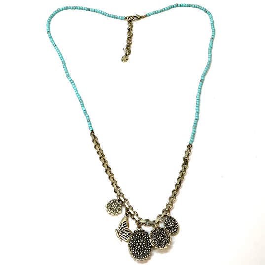 Designer Lucky Brand Gold-Tone Link Chain Turquoise Beaded Charm Necklace image number 2