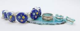925 Colorful Flower Bracelet Scroll Ring & Glass Hoop Earrings 45.5g