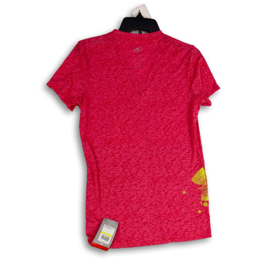 NWT Womens Pink Yellow Heatgear V-Neck Short Sleeve Pullover T-Shirt Size M image number 4