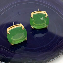 Designer Kate Spade Gold-Tone Green Crystal Small Square Stud Earrings alternative image