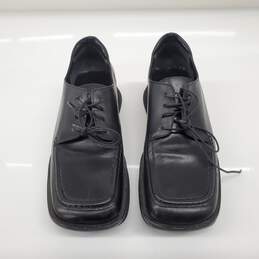 Prada Black Leather Square Toe Platform Oxfords Women's Size 8 AUTHENTICATED