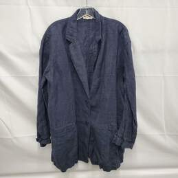 Eileen Fisher WM's 100% Organic Linen Denim Dark Blue Jacket Size L