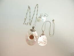 Artisan Sterling Silver Dotted Scrolled Mother Of Pearl Pendant Necklaces & Earrings 37.1g alternative image
