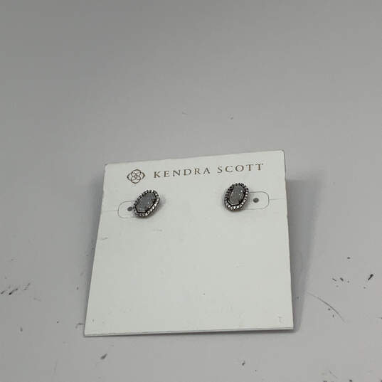 Designer Kendra Scott Silver-Tone Rhinestone Beaded Stud Earrings w/ Bag image number 2
