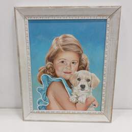 J Vodasick Painting of Little Girl Holding A Cute Dog