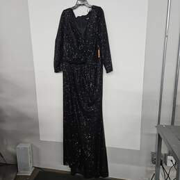 Black Sequin Long Sleeve Wrap Gown