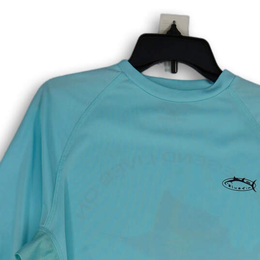 Mens Turquoise Blue Long Sleeve Crew Neck Pullover Fishing T-Shirt Size M image number 3