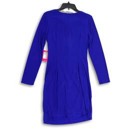 NWT Womens Blue Ruched Long Sleeve Round Neck Back Zip Bodycon Dress Size 10 alternative image