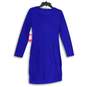 NWT Womens Blue Ruched Long Sleeve Round Neck Back Zip Bodycon Dress Size 10 image number 2