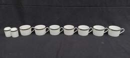 Bundle of 7 Nikko White Ceramic w/Silver Tone Rim Cups and Matching Salt & Pepper Shaker