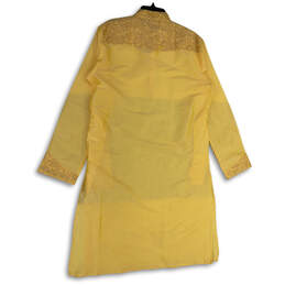 Mens Gold Long Sleeve Cotton Stand Collar Stitched Tunic Kurta Top Size 42 alternative image