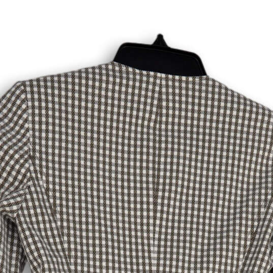 Womens Gray White Check Collared Long Sleeve One Button Blazer Size 00 image number 4