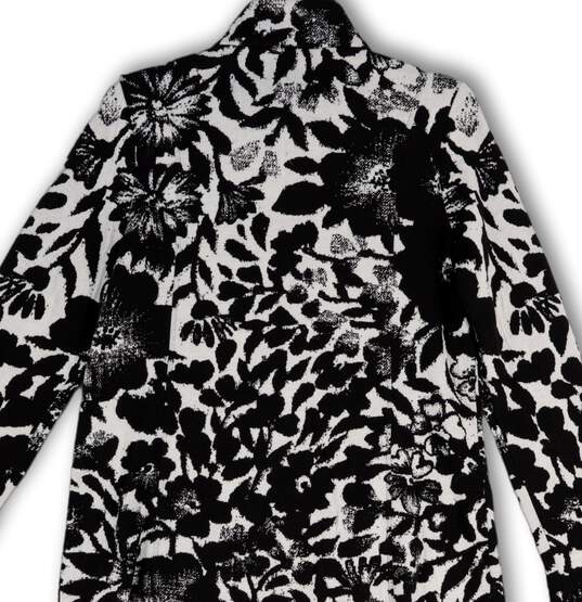NWT Womens Black White Floral Long Sleeve Pockets Button Front Jacket Sz S image number 4
