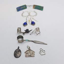 Sterling Silver Assorted Gemstone Charm Earring Bundle 9pcs. 19.7g