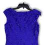 Womens Blue Floral Lace Bateau Neck Sleeveless Back Zip Sheath Dress Size 4 image number 4