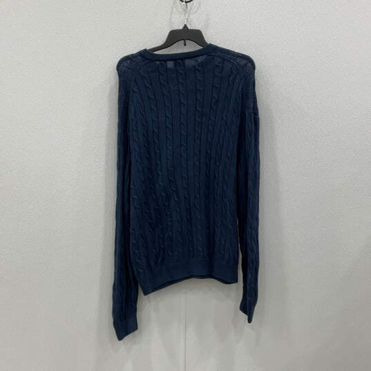 Mens Blue Cable Knit Long Sleeve Round Neck Pullover Sweater Size XL image number 2