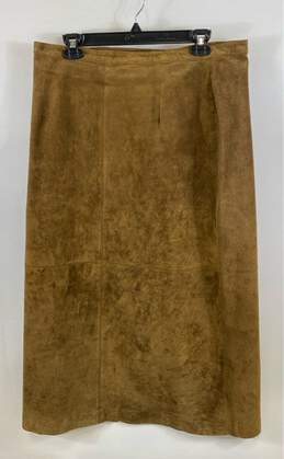 Brandon Thomas Womens Brown Suede Leather Back Slit Midi A-Line Skirt Size 16