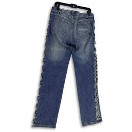 Womens Blue Denim Beaded Side Criss Cross Pockets Straight Leg Jeans Sz 15 alternative image