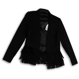 NWT Womens Black Fringe Front Pocket Long Sleeve Open Front Blazer Size 0