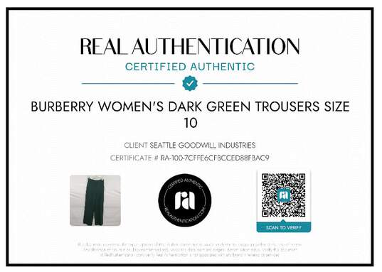 AUTHENTICATED WMNS BURBERRY DARK GREEN TROUSERS SIZE 4 image number 2