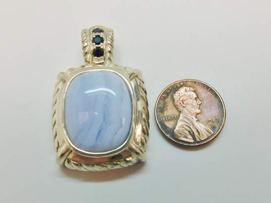Judith Ripka Sterling Silver Blue Lace Agate Sapphire Pendant 20.5g image number 4