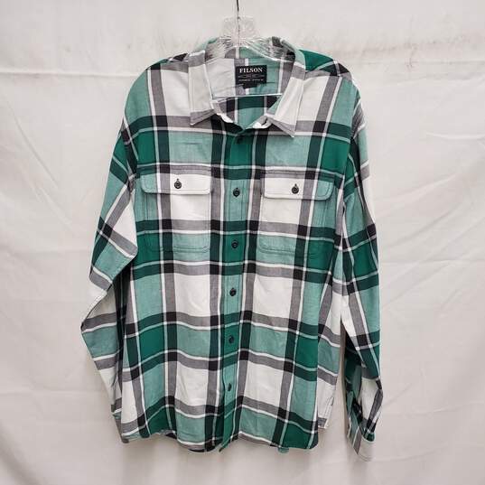 Filson MN's Green Plaid Cotton Long Sleeve Flannel Shirt Size XL image number 1